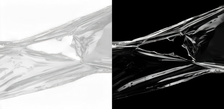 Abstract plastic wrap texture with glossy stretched film effect, monochromatic transparent wrinkled overlay with light refraction for modern digital art, creative branding and packaging design