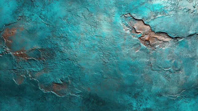 Rough turquoise cracked earth texture background with brown accents for geology or abstract design.