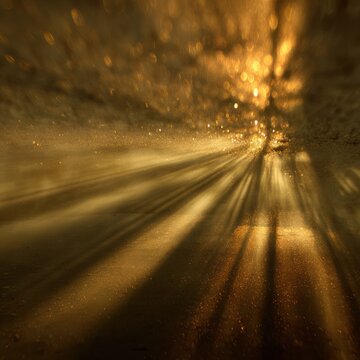 Golden Sparkling Light Rays Reflection on Water in Warm Atmosphere
