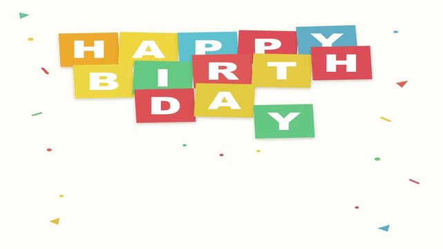 Colorful birthday celebration message with floating confetti pieces in this upbeat animated motion greeting video clip