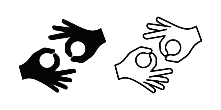 Set of black and white hand gesture icons showing okay sign symbols