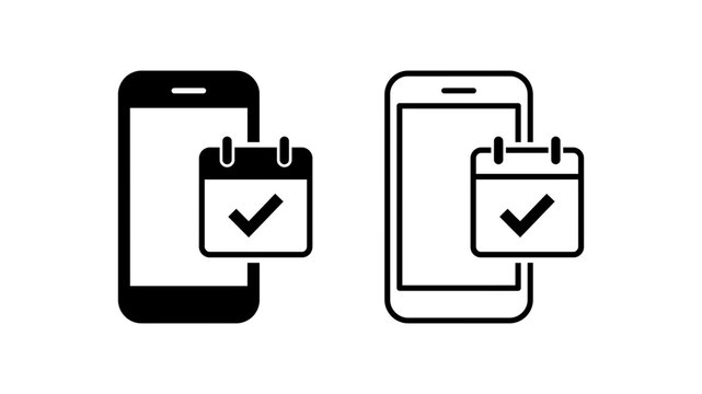 Smartphone icons with calendar check mark symbols for mobile scheduling and planning