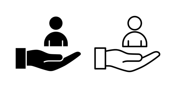 Human resource icons showing a hand holding a person symbol for business
