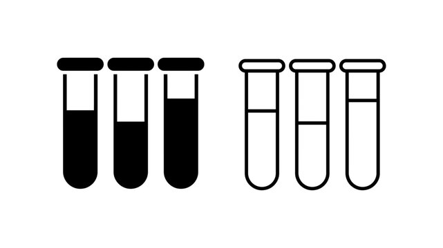 Set of laboratory test tubes with liquid in solid and outline style