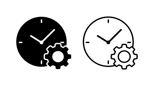 Set of clock and gear icons representing time management and productivity concepts