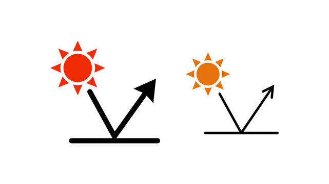 Illustration showing solar reflection icons with sun symbols and light rays