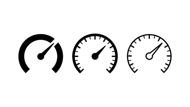 Set of three different speedometer icons representing speed and performance measurement levels