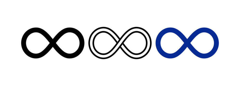 Three variations of the infinity symbol in black and blue colors