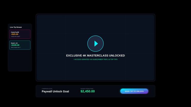 Animated Subscriber Exclusive Content Unlock Interface for Digital Live Streaming Platforms