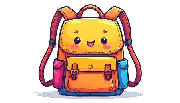 Cute Cartoon Backpack Icon Isolated on White Background for School Travel and Everyday Fashion Design