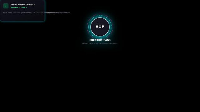VIP Creator Pass User Interface Screen Design with Exclusive Ecosystem Perks and Digital Badge