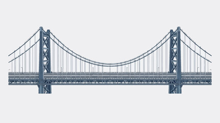 Fototapeta premium An illustration of a large suspension bridge with two towers and multiple cables supporting the roadway.