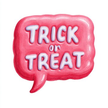 A red speech bubble with the Halloween phrase "Trick or Treat" written in white, playful letters on a plain white background.