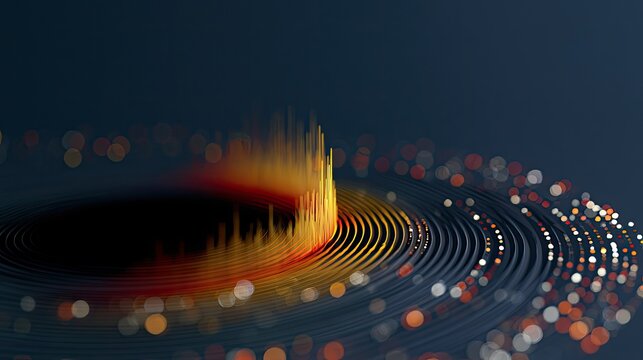 Abstract digital data visualization with glowing circular patterns and emergent peaks