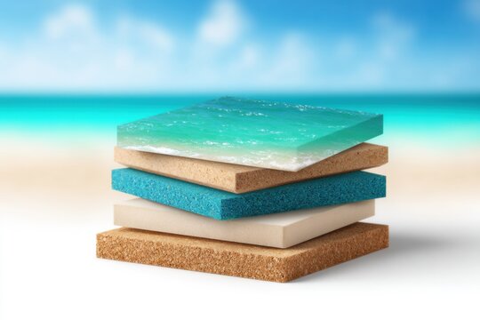 Layered cross-section depicting an ocean wave and beach sand textures stacked to represent coastal strata.