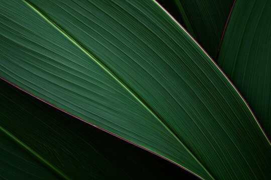 Deep green, textured leaves with subtle pink edges, forming a lush, organic pattern