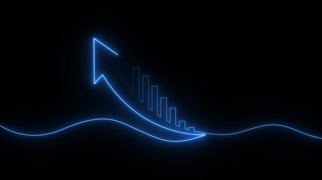 Growth Chart and Upward Arrow Icon on black Background - Financial Success, Business Growth, and Market Trend Concept.