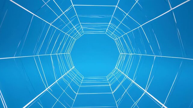 Abstract Blue Hexagonal Tunnel Motion with Glowing Lines and Light Rays During Futuristic Travel