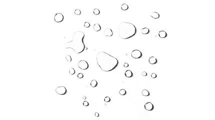 Fototapeta premium Irregular translucent water puddles and clear droplets on a transparent background