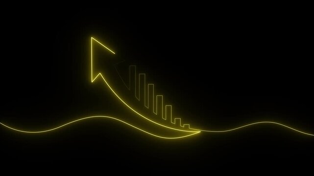 Growth Chart and Upward Arrow Icon on black Background - Financial Success, Business Growth, and Market Trend Concept.