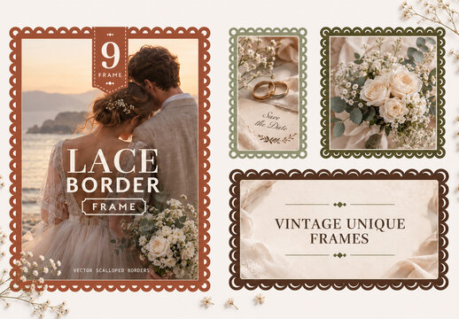 Vintage Lace Border Frame with Scalloped Edges
