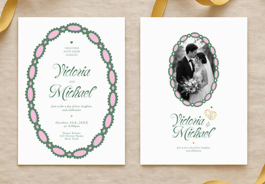 Wedding Invitation Template with Vintage Lace Frame