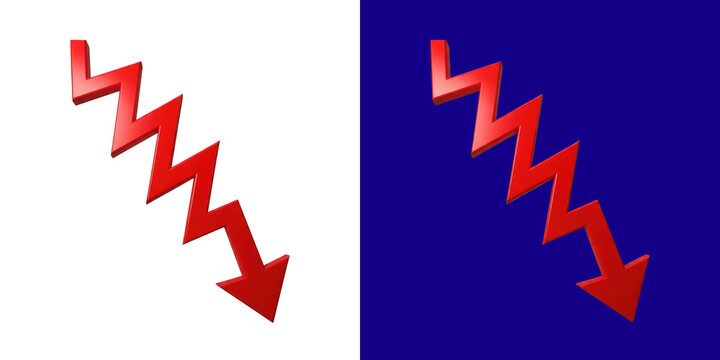 Red zigzag downward arrow symbol 3D render graphic design png