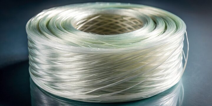 Transparent Fishing Line Coil on Dark Background Close-Up View