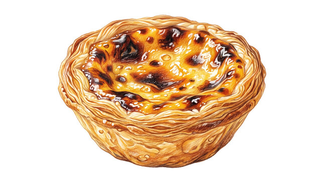 Traditional portuguese egg tart pastel de nata realistic illustration