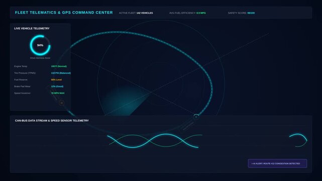 Futuristic Fleet Telematics and GPS Command Center Dashboard for Real Time Logistics Management