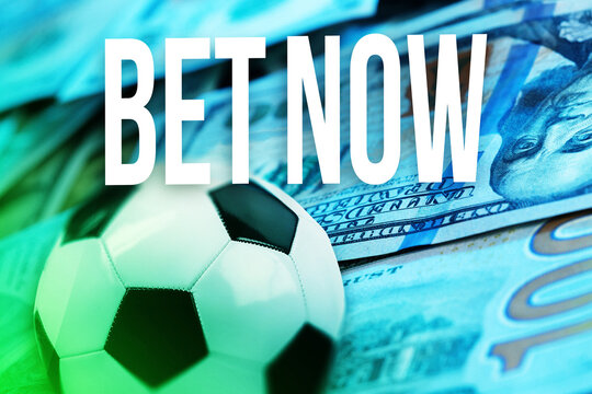 Bet now on sports betting with cash and soccer ball in a local setting