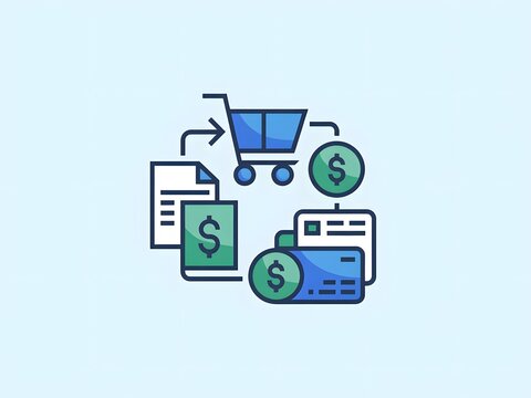 Digital illustration of shopping and financial services icons