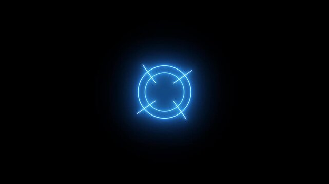 Glowing neon light target icon animation. Military training, Military target icon animation on black background. Crosshair, gun aim, sniper target.