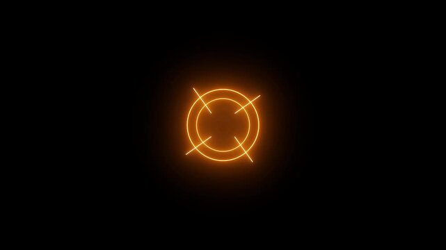 Glowing neon light target icon animation. Military training, Military target icon animation on black background.