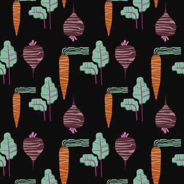 Cute farmer market beet vegetables carrot kitchen seamless pattern cottagecore fabric 