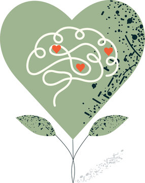 Brain heart icon. Mental Health concept.