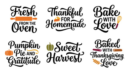 Fototapeta premium Thanksgiving baking and homemade food calligraphy typography set with thanksgiving homemade typography