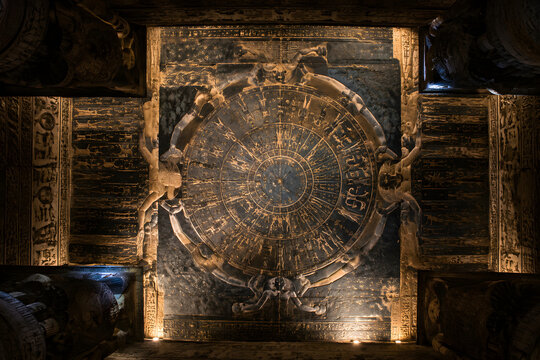 Ancient Egyptian Zodiac Ceiling Carving At Dendera Temple