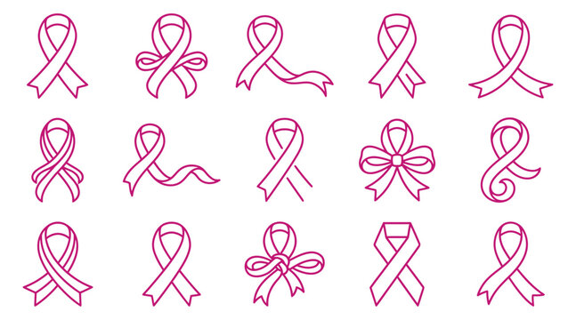 A comprehensive breast cancer awareness vector bundle featuring various pink ribbon designs for medical support campaigns and charity event graphic projects