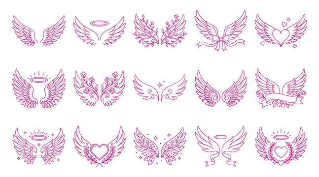 A collection of pink breast cancer awareness vector bundle designs featuring angel wings halos hearts and floral elements for charity projects