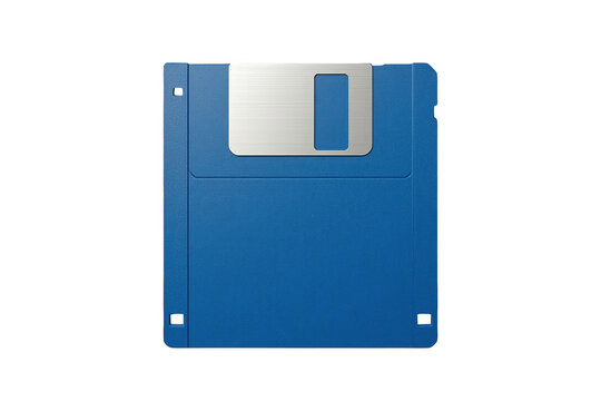 Blue magnetic diskette with silver shutter and square label area