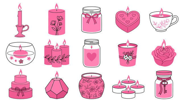 A collection of pink candles featuring a breast cancer awareness vector bundle design perfect for charity events and support campaigns graphics