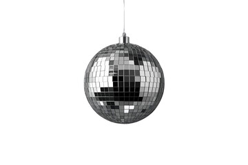 Fototapeta premium Hanging silver mirror ball covered with small reflective square tiles