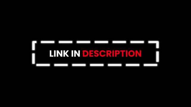 Link in Description Text Animation, Social Media Call to Action Text, Link Description Banner on Transparent Background