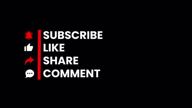 Subscribe Like Share Comment Animation, Social Media Call to Action Text Overlay, Engagement Prompt Typography on Alpha Background