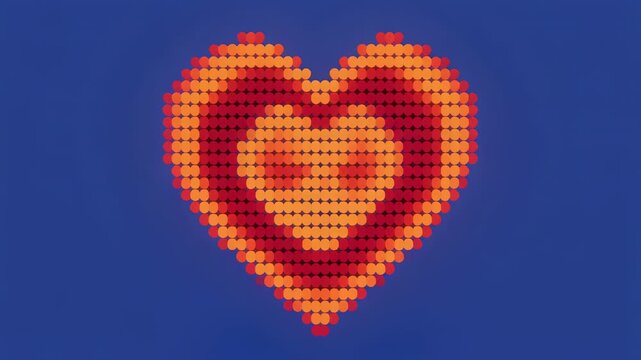 Retro Heart Icons Animated on Blue Background with Subtle Camera Zoom