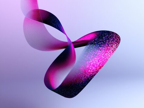 Gradient ribbon twists into an infinity loop with sparkling particulate detail