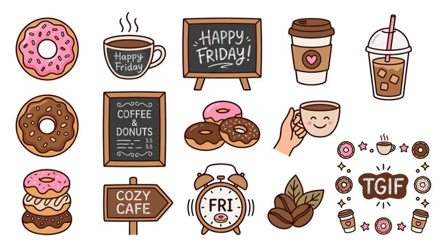 Cute Coffee and Donuts Doodles Collection
