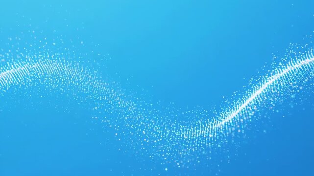 Shimmering particle wave flowing smoothly across a clean blue background with subtle light effects