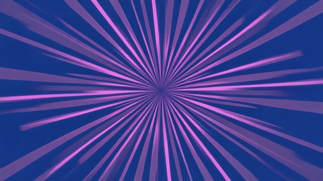 Abstract radial burst of pink light rays expanding from center on deep blue background in dynamic cinematic motion